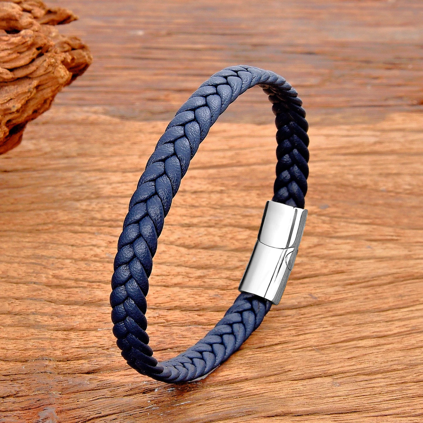 Simple Classic Stainless Steel Bracelet for Women Men Genuine Braided Leather Bangles Special Birthday Party Couple Jewelry Gift