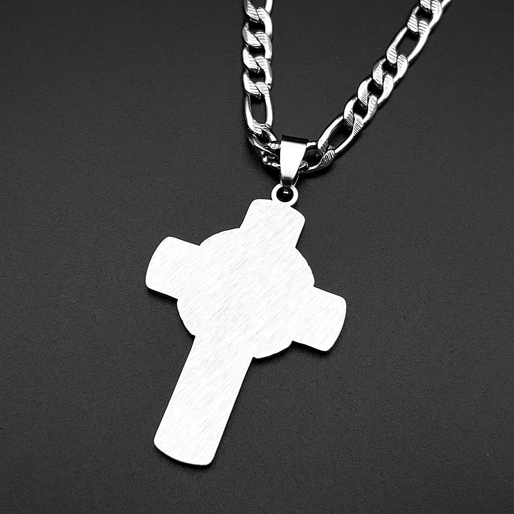 Christian Saint Raphael Pray for Us Cross Pendant Necklace for Women Men Stainless Steel Gold Color Hip Hop Cuban Chain Jewelry