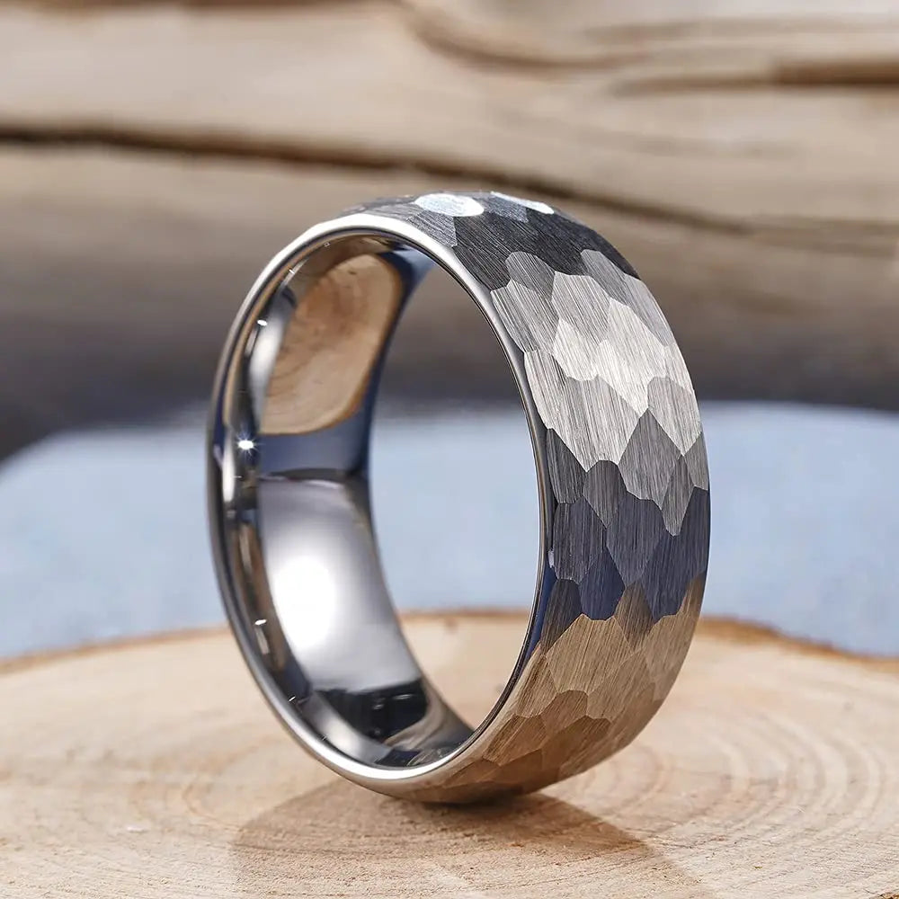Fashion Hammered Multi-faceted Titanium Rings For Men Women Black Brushed Stainless Steel Couple Ring Wedding Engagement Jewelry