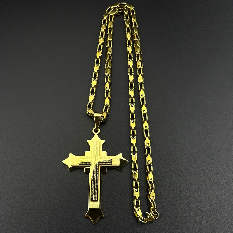 Simple Hip Hop Cross Pendant Necklace for Women Men Stainless Steel Gold Color Christian Punk Chain Amulet Jewelry Gift