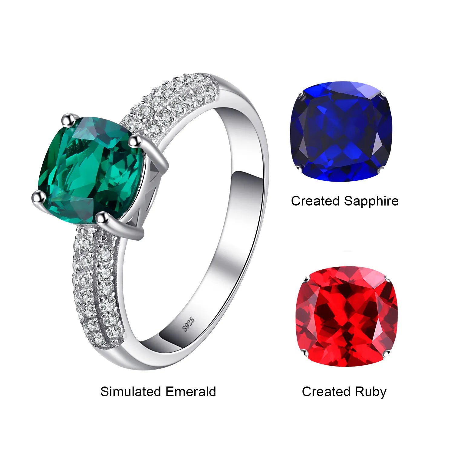 Jewelry Palace Green Simulated Nano Emerald Created Ruby Ring 925 Sterling Silver Gemstone Solitaire Engagement Rings for Women