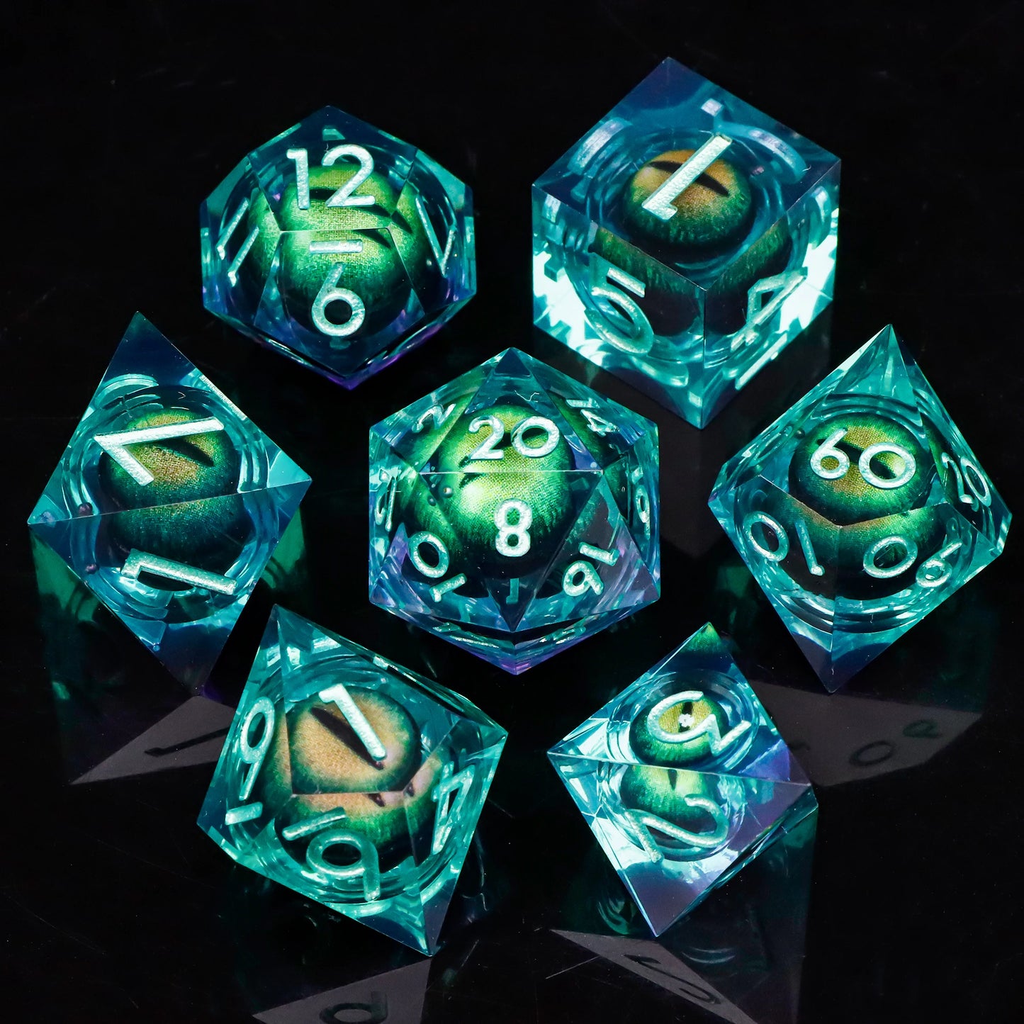 MUNDICE Dragon Eye Dice for RPG, Beholder Eye Dice for DnD, Dice Set for Dungeon and Dragon, Green&Purple Dice, D&D Dice DY08