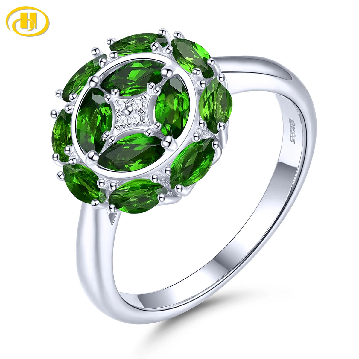 Natural Chrome Diopside Sterling Silver Rings 1.5 Carats Genuine Deep Green Gemstone Women Classic Design Jewelry Style S925