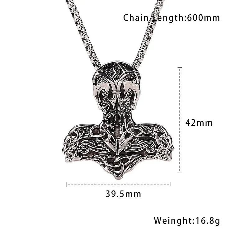 316L Steel Odin Warhammer Necklace for Men - Viking Nordic Amulet, Norse Warrior Pendant Jewelry Gift, Retro Metal Accessories