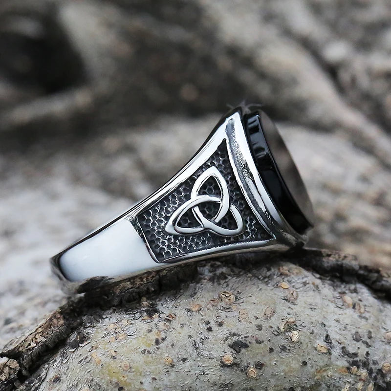 Viking Stainless Steel Celtics Knot Ring Men Nordic Trinity Wedding Stone  Women's Band Promise Jewelry OSR933