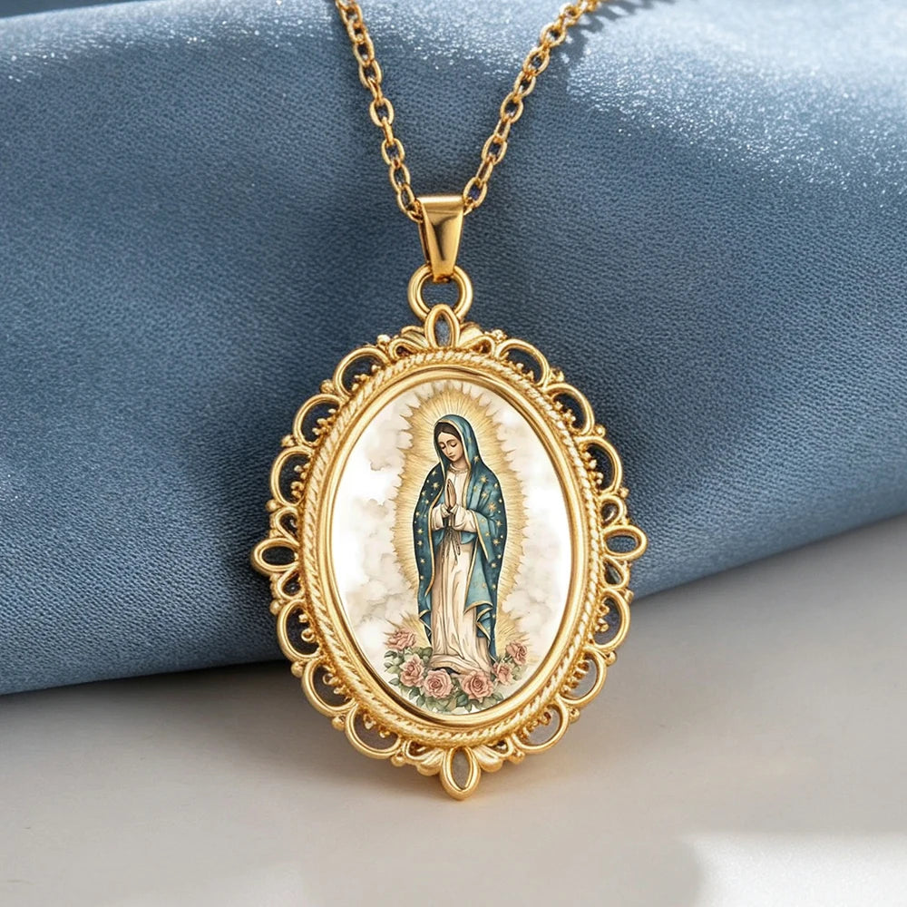 Our Lady of Guadalupe Necklace Catholic Virgin Mary Pendant Religious Faith Pray Protection Amulet Stainless Steel Jewelry