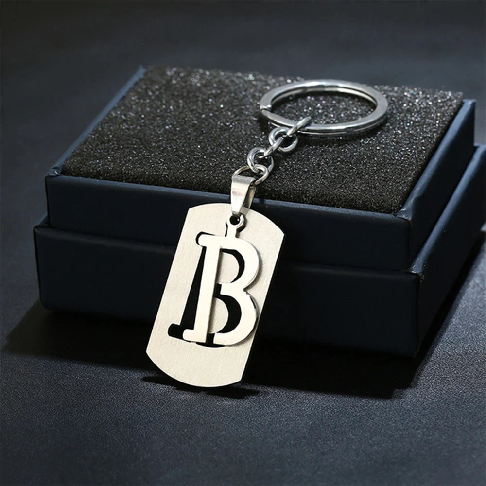 NEW DIY Stainless Steel A-Z Letters key Chain Charm 26 Letters KeyChain Men Women keychain Couple gift Jewelry Car Key Ring 4010-B