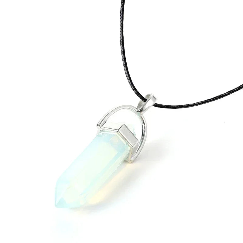 Natural Crystal Wishing Stone Necklace Energy Stone Hexagonal Pendant Men Women Birthday Gift Healing Talisman Jewelry