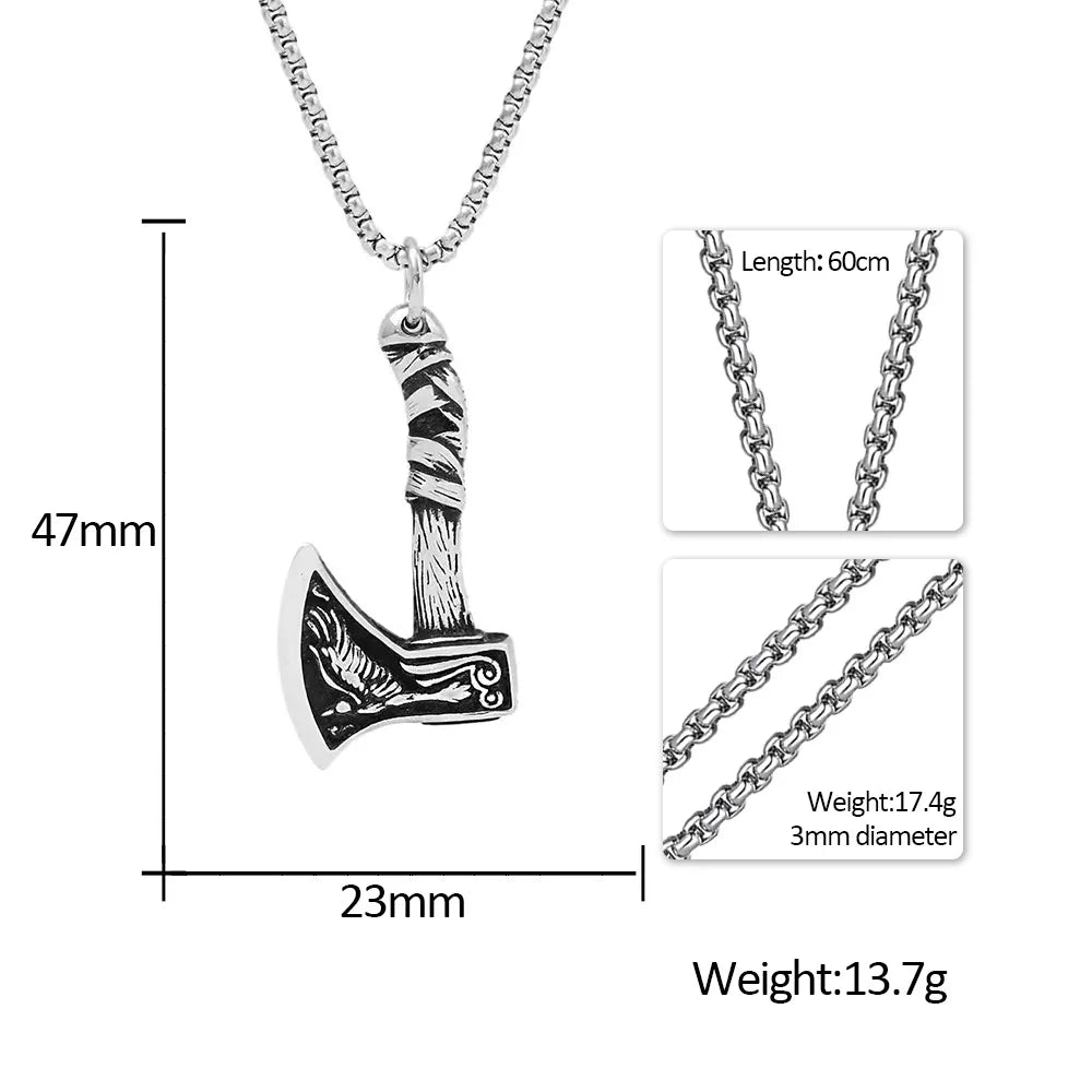 Retro Viking Wolf and Odin Crow Axe Pendant Boutique Stainless Steel Nordic Necklace for Birthday Gift Popular Jewelry