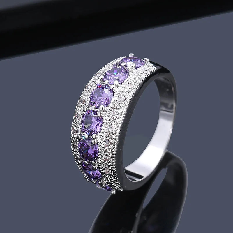 Luxury Jewelry Rings with Zircon Gemstone 925 Silver Accessories Finger Ring for Women Wedding Engagement Promise Party Gifts purple