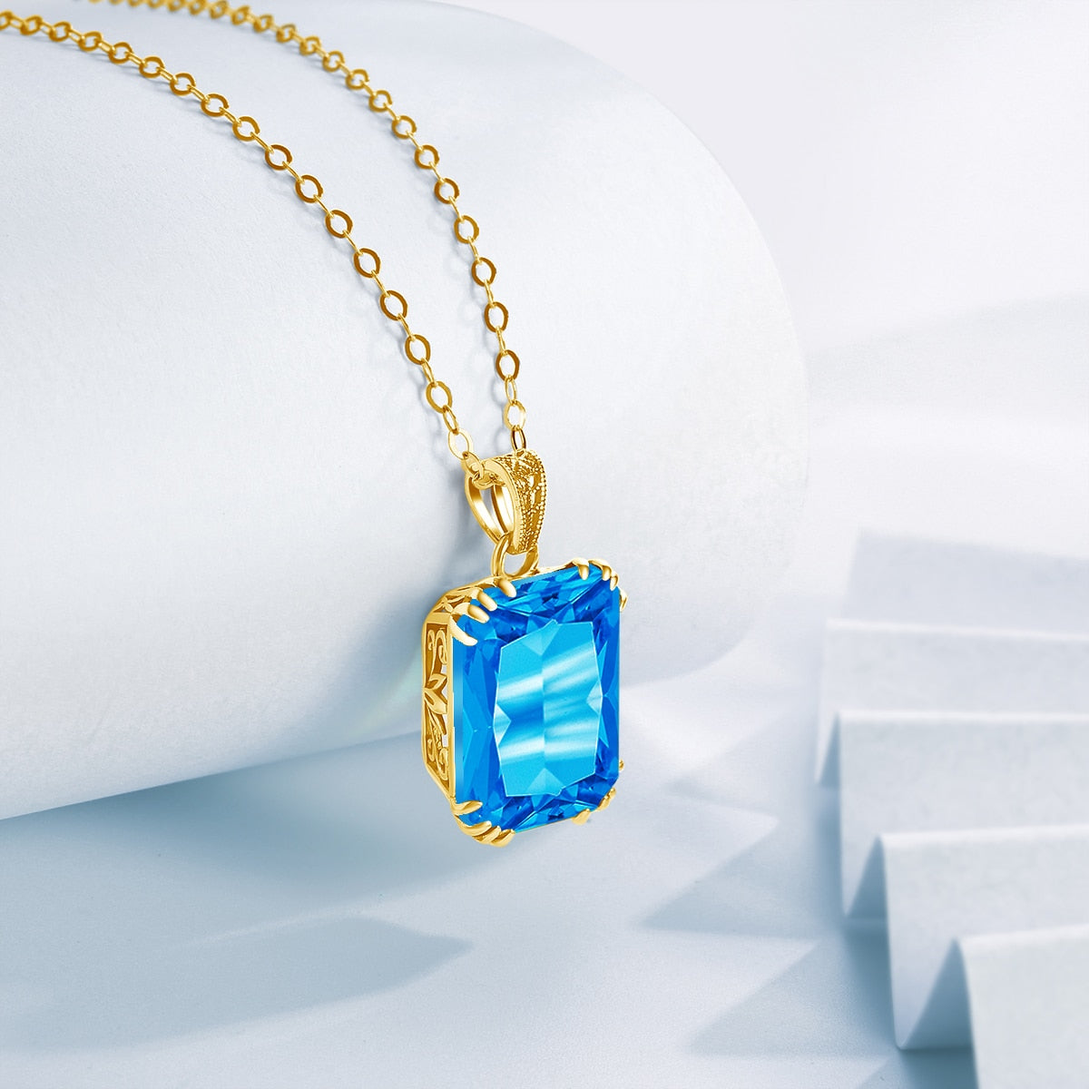 SILVERCHAKRA 925 Sterling Silver Necklace For Women Luxury Aquamarine Gemstones Necklace Pendant Fine Jewelry Filigree Design Blue Topaz 18K 45cm