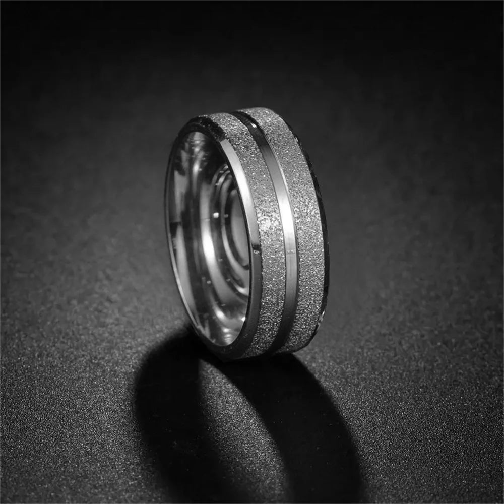 Fashion 8mm Men Frosted Stainless Steel Rings Sandblasted Finish Finger Ring for Male Wedding Bands Jewelry Gift Drop Shipping