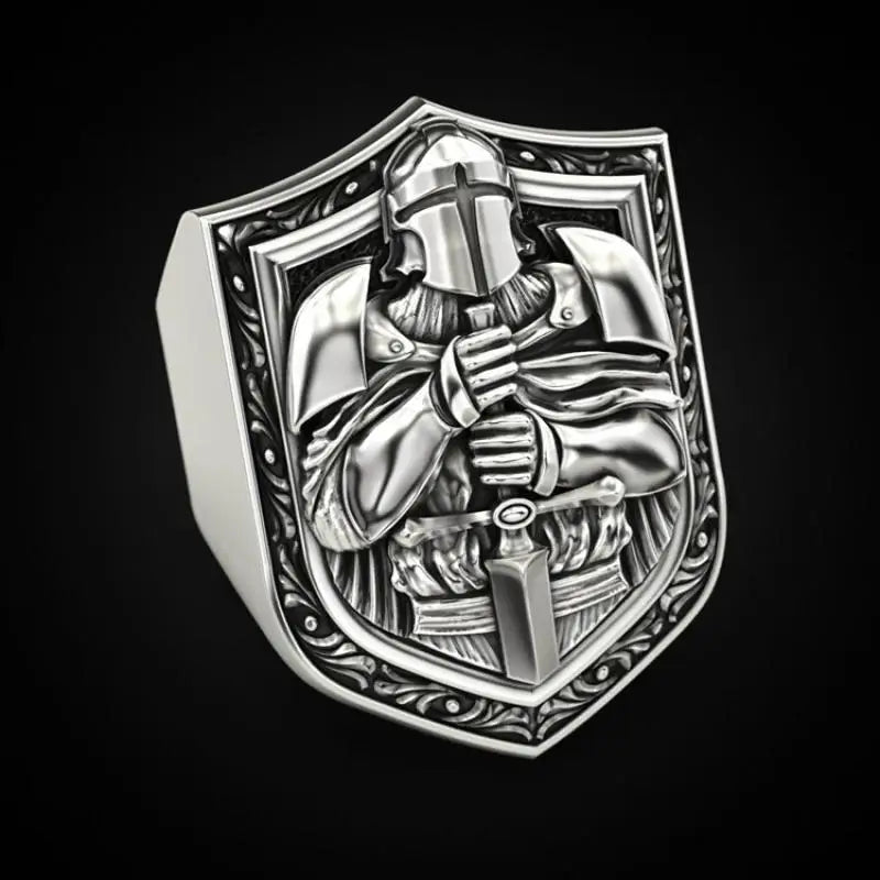 Vintage Jewelry Retro Templar Shield Rings for Men Punk Rock Party Biker Boho Stainless Steel Ring Mens Jewellery Anillo Hombre Silver