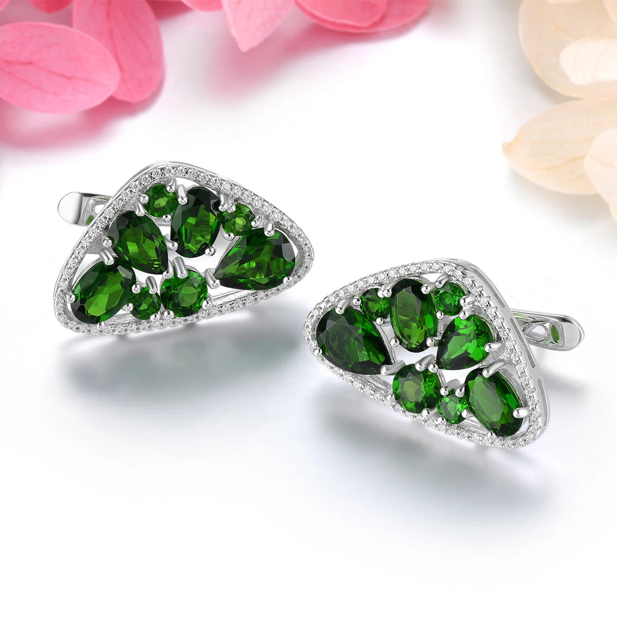 Natural Green Diopside Sterling Silver Clip Earring 6 Carats Deep Green Gemstone Unique Original Fine Jewelry Design Gifts