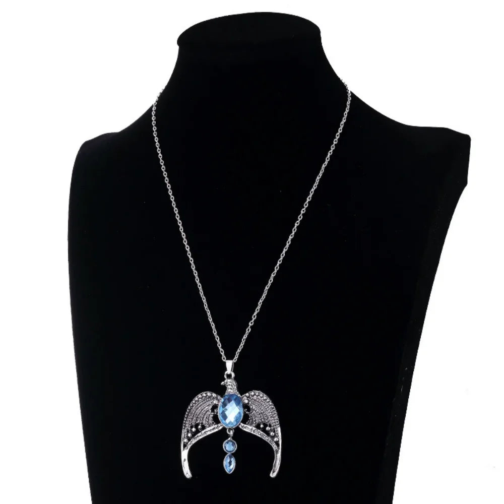 Classic Magic Necklace College Vintage Eagle Crown Blue Crystal Crown Pendant Necklace Movie Jewelry Gift Party Accessory