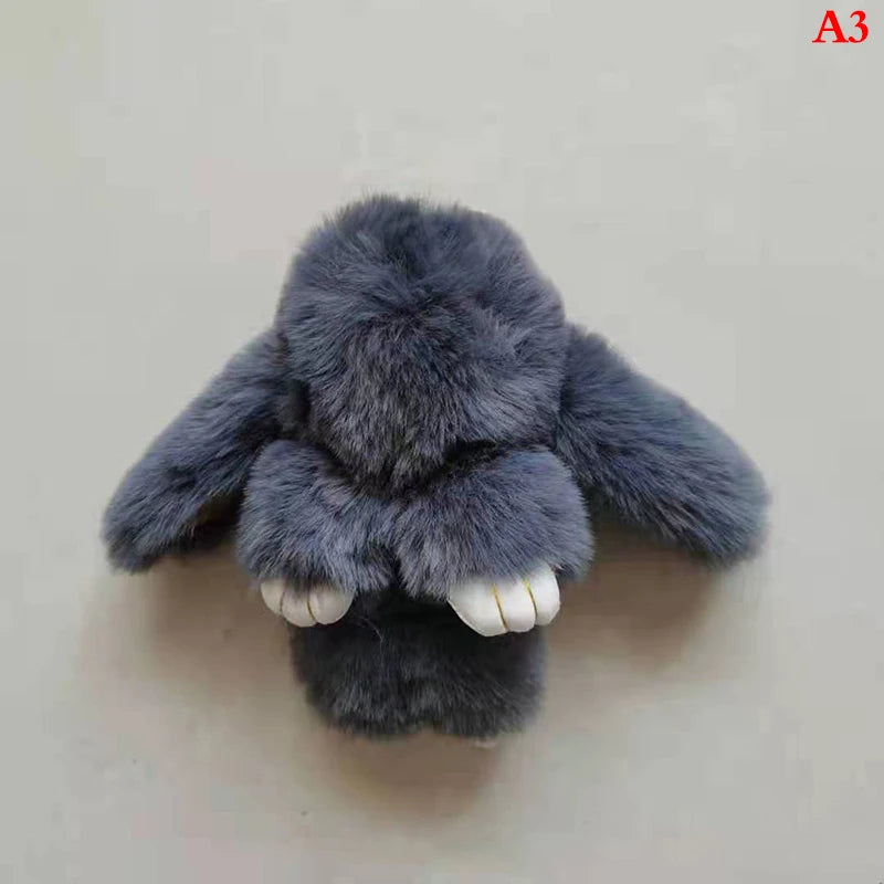 Rabbit Keychain Ring Fluffy Real Fur Pompon Bunny Trinket Key Chain Charm Cute Key Ring On Bag Car Key Pendant Dark gray