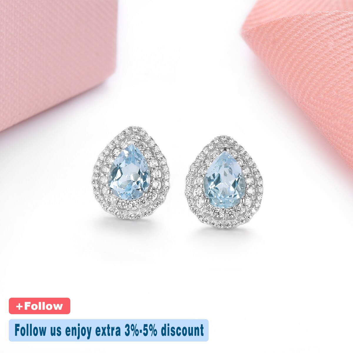 Natural Sky Blue Topaz Sterling Silver Stud Earring S925 Jewelry 1.5 Carats Genuine Gemstone Pear Cut Classic Romantic Style