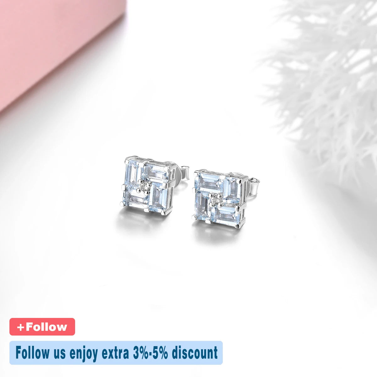 Stock Clearance Genuine Aquamarine Sterling Silver Stud Earrings 2 Carats Light Blue Gemstone Women Exquisite Style S925 Jewelry