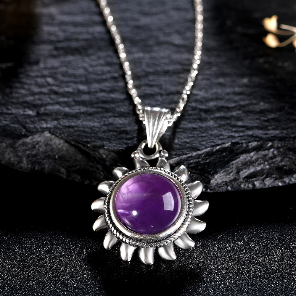 Nasiya Natural Amethyst Necklace Sterling S925 Silver Vintage Type Natural Gemstone Chorm Necklace for Women Gift