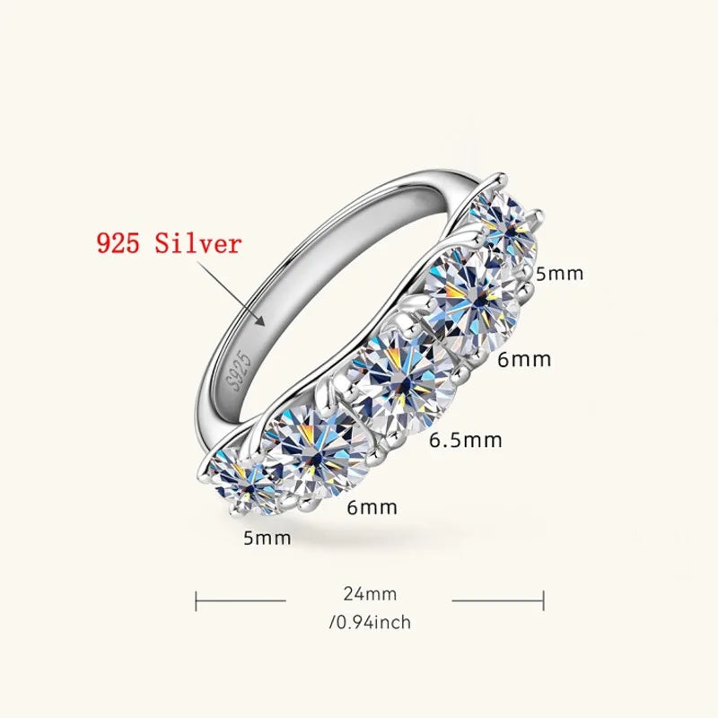 JoyceJelly 3.6CTTW All Moissanite Ring For Women 5 Stones Sparkling Diamond Wedding Band 925 Sterling Silver Jewelry GRA Certifi