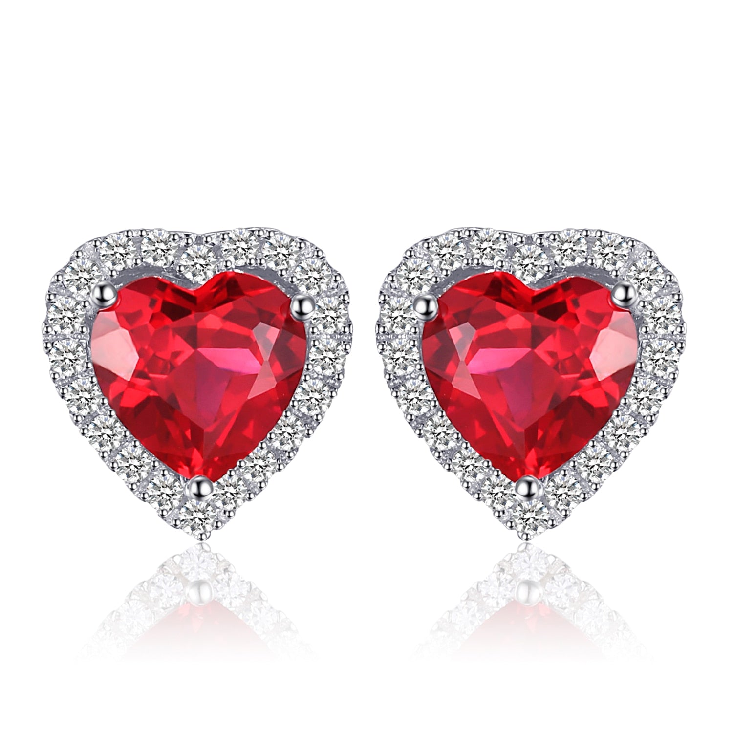 JewelryPalace Heart Created Ruby 925 Sterling Silver Stud Earrings For Women Gemstone Fine Jewelry Yellow Gold Rose Gold Plated