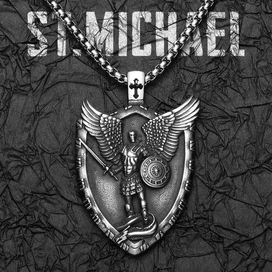 St.Michael Archangel Shield Amulets Stainless Steel Men Necklaces Pendant Chain Punk For Women Fashion Jewelry Gifts Wholesale