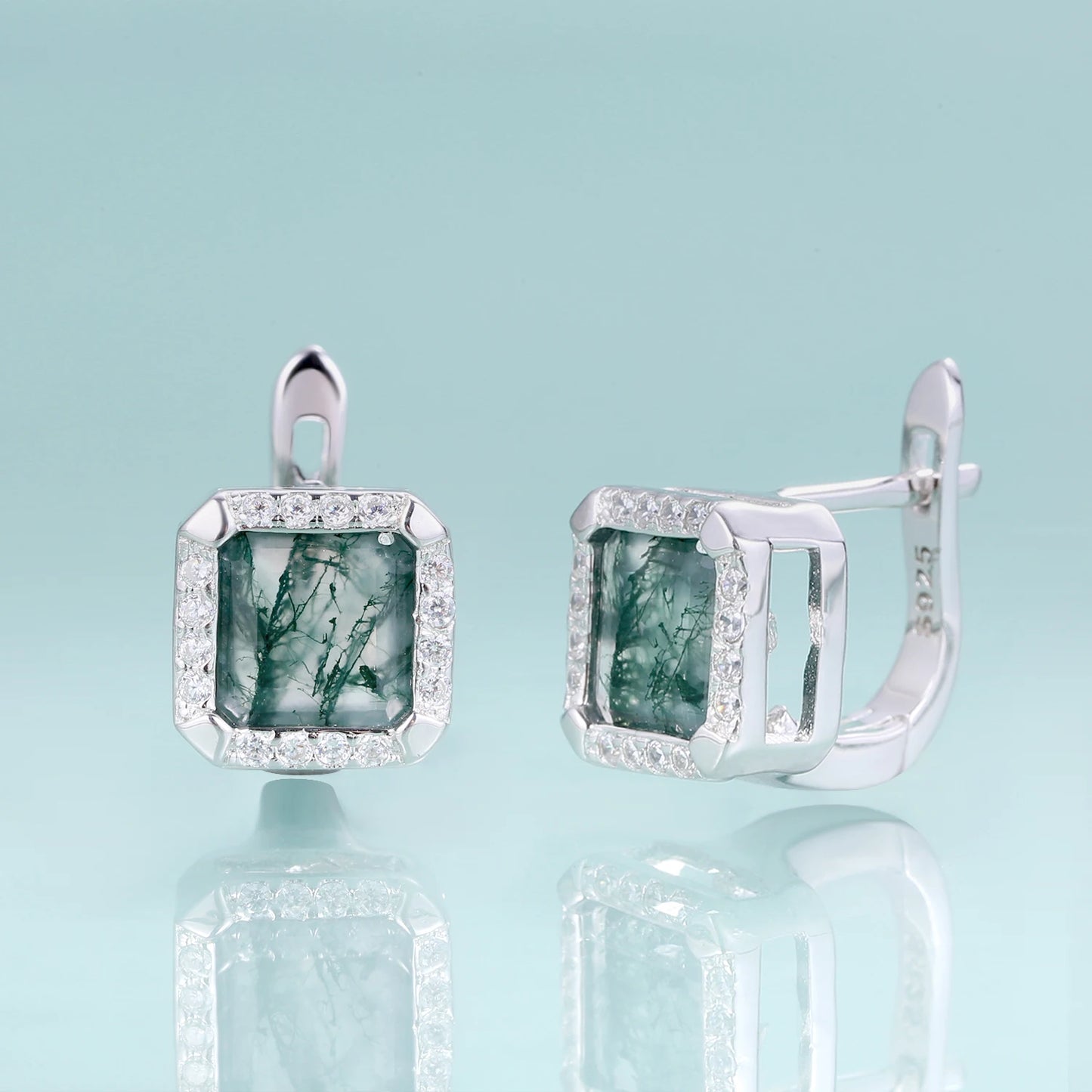 GEM'S BALLET 3.77Ct Natural Moss Agate Gemstone Clip Earrings 925 Sterling Silver Fine Jewelry Earrings For Women