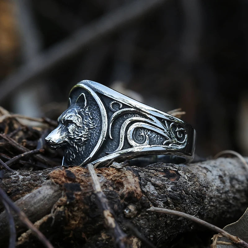 Viking Nordic Wolf Men Ring Animal Defense Totem Wolf Fashion Hip Hop Rock Unisex Finger Ring Punk Gift V237