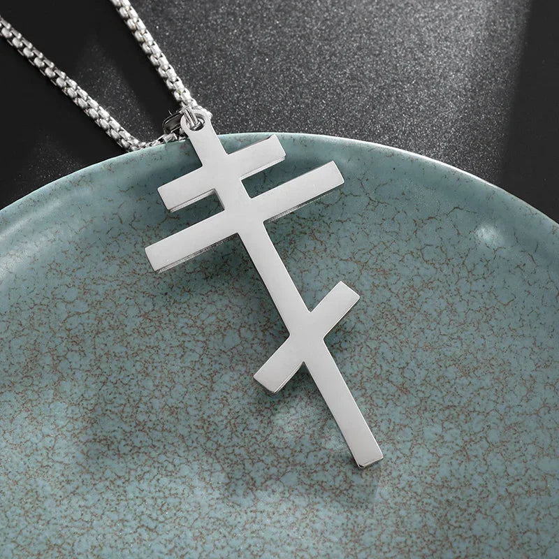 Stainless Steel Cross Letter Pendant Christian Savior Jesus Necklace Men and Women Religious Prayer Amulet Jewelry