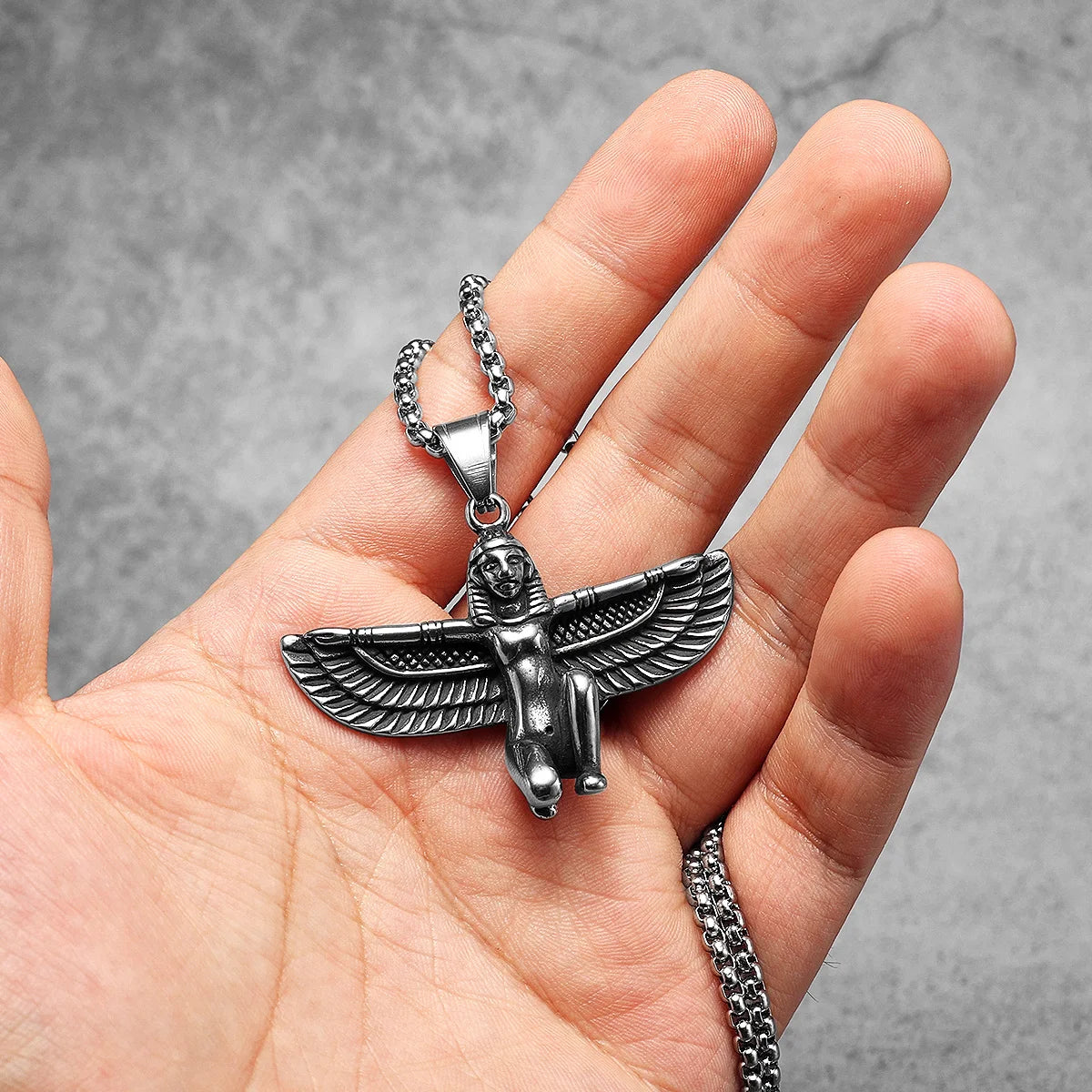 Egyptian Pharaoh Eagle Wing Stainless Steel Men Necklaces Pendant Chain Powerful Amulet Vintage For Women Jewelry Gift Wholesale