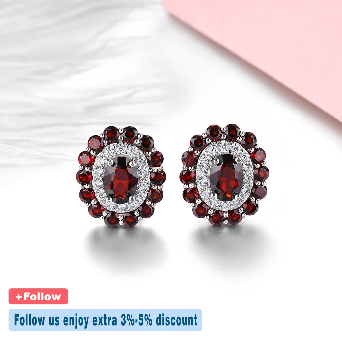 Natural Red Garnet Sterling Silver Stud Earring 5.5 Carats Genuine Gemstone S925 Fine Jewelry Classic Romantic Christmas Gifts