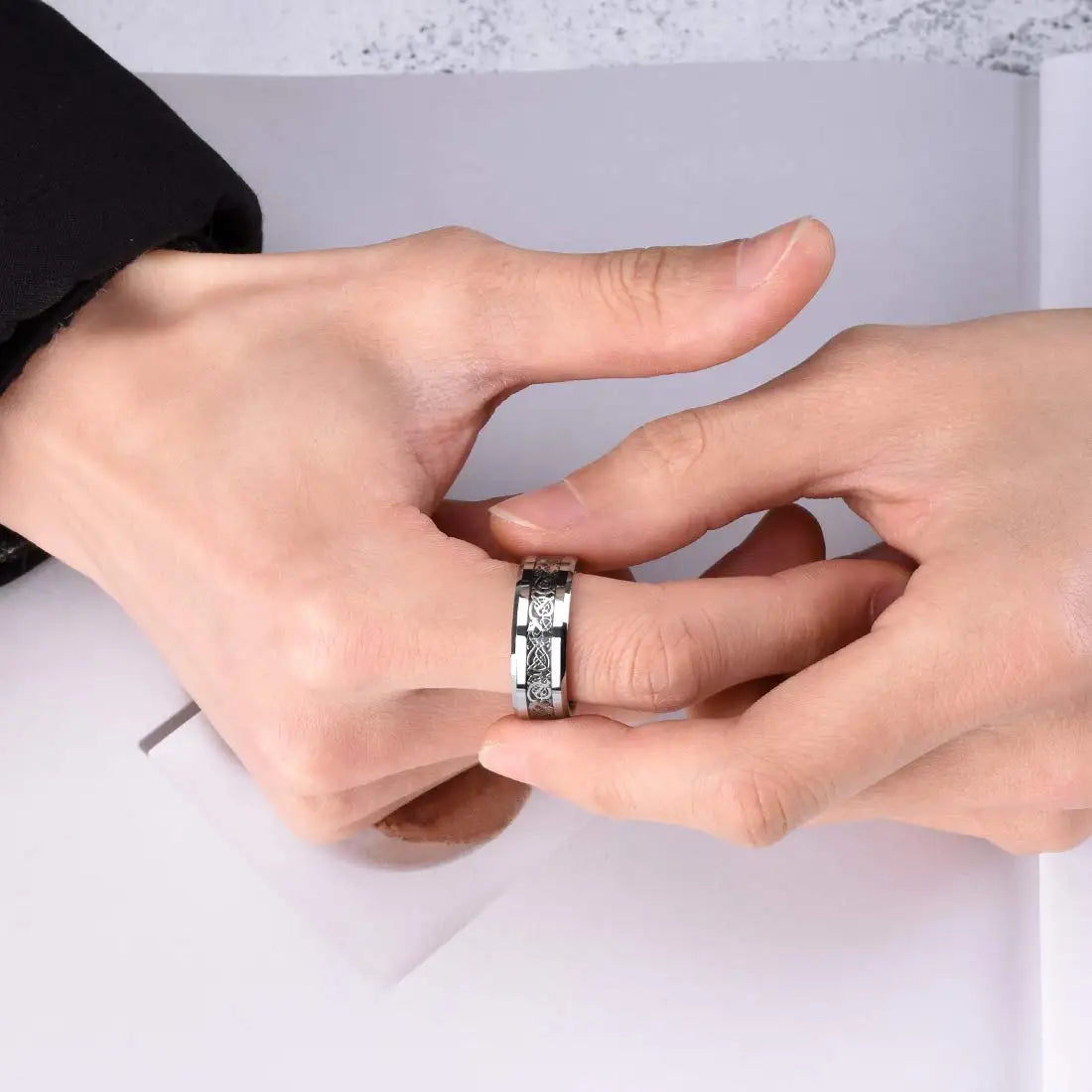 Simple 8mm Purple Stainless Steel Rings For Men Women Purple Matte Finish Beveled Polished Edge Men Rings Wedding Band Jewelry