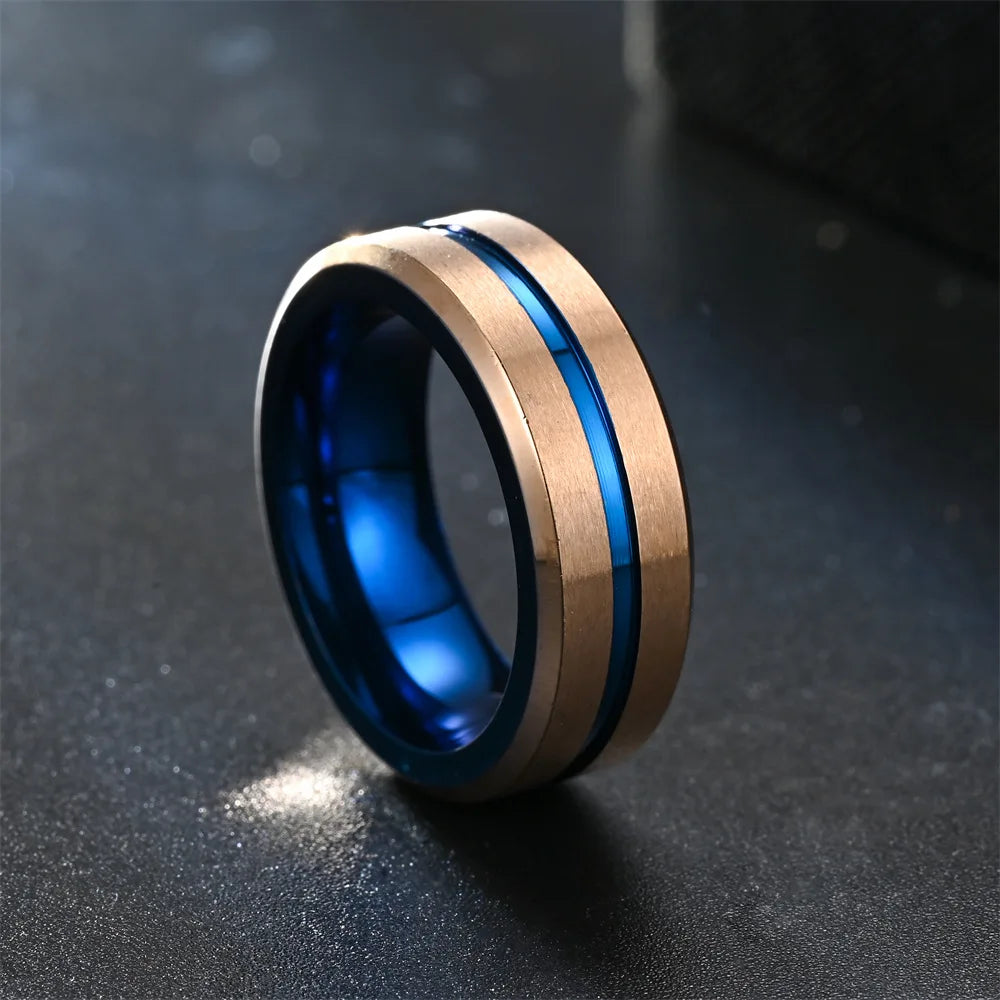 Fashio Men Rings Black Titanium Stainless Steel Rings For Men Women Brick Pattern Finish Beveled Edge Wedding Ring Party Jewelry