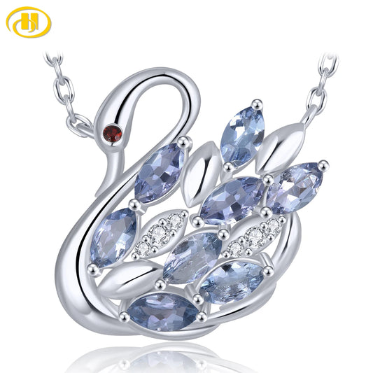 Natural Tanzanite Solid Sterling Silver Necklace Pendants 1.2 Carats Genuine Gemstone Women Elegant Exquisite Fine Jewelrys