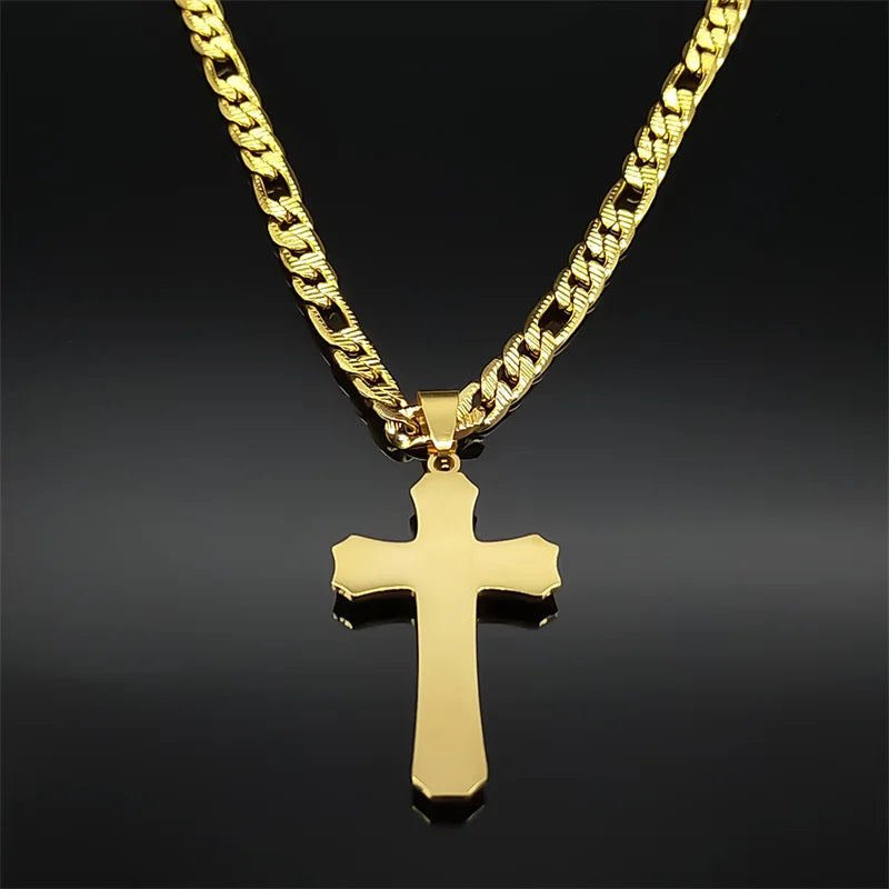 Hip Hop Christian Cross Stainless Steel Long Chain Pendant Necklaces for Women Men Gold Color Necklace Amulet Jewelry Gift