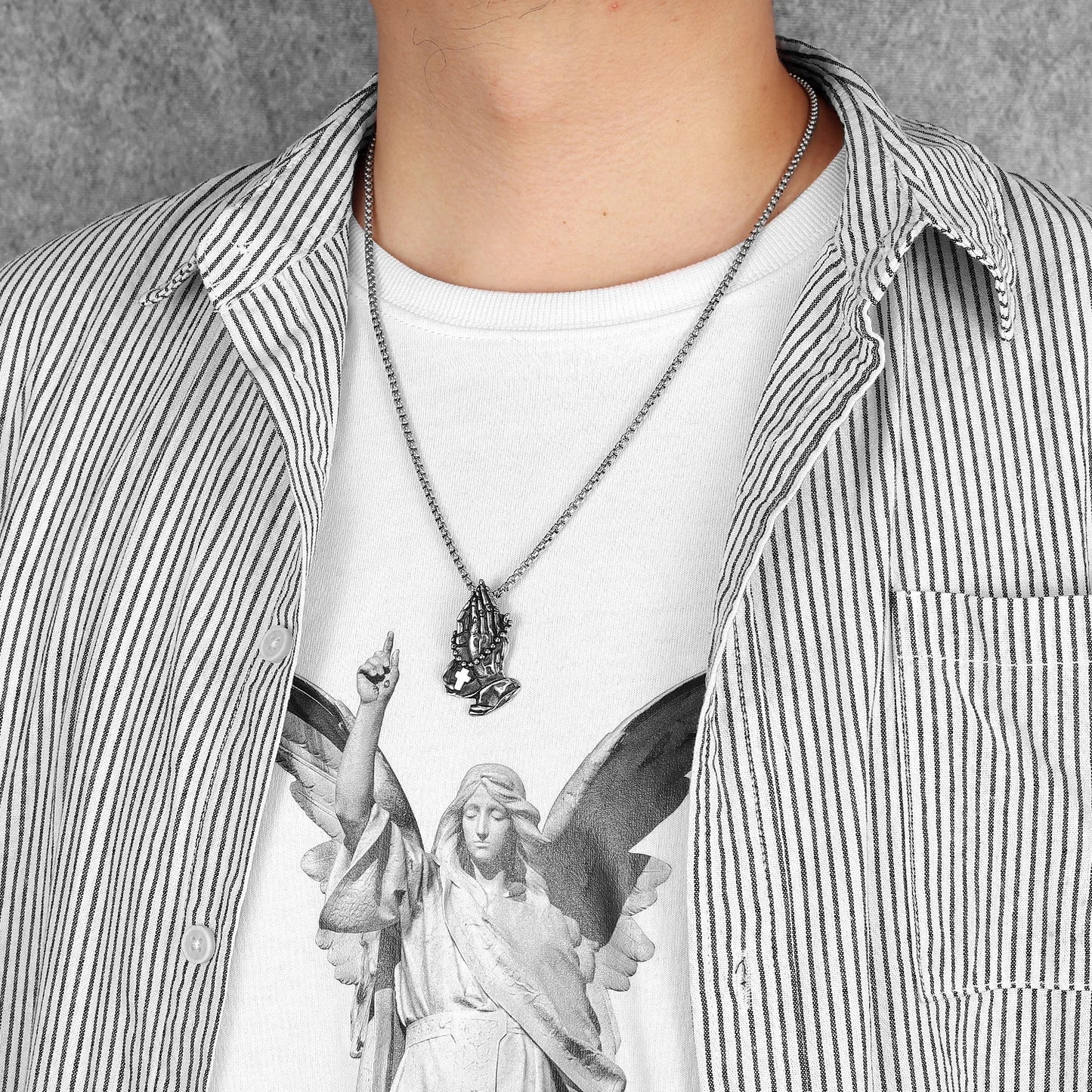 Let Us Pray Retro Amulets Stainless Steel Men Necklaces Pendant Chain Punk For Women Fashion Jewelry Gifts Wholesale Dropshiping