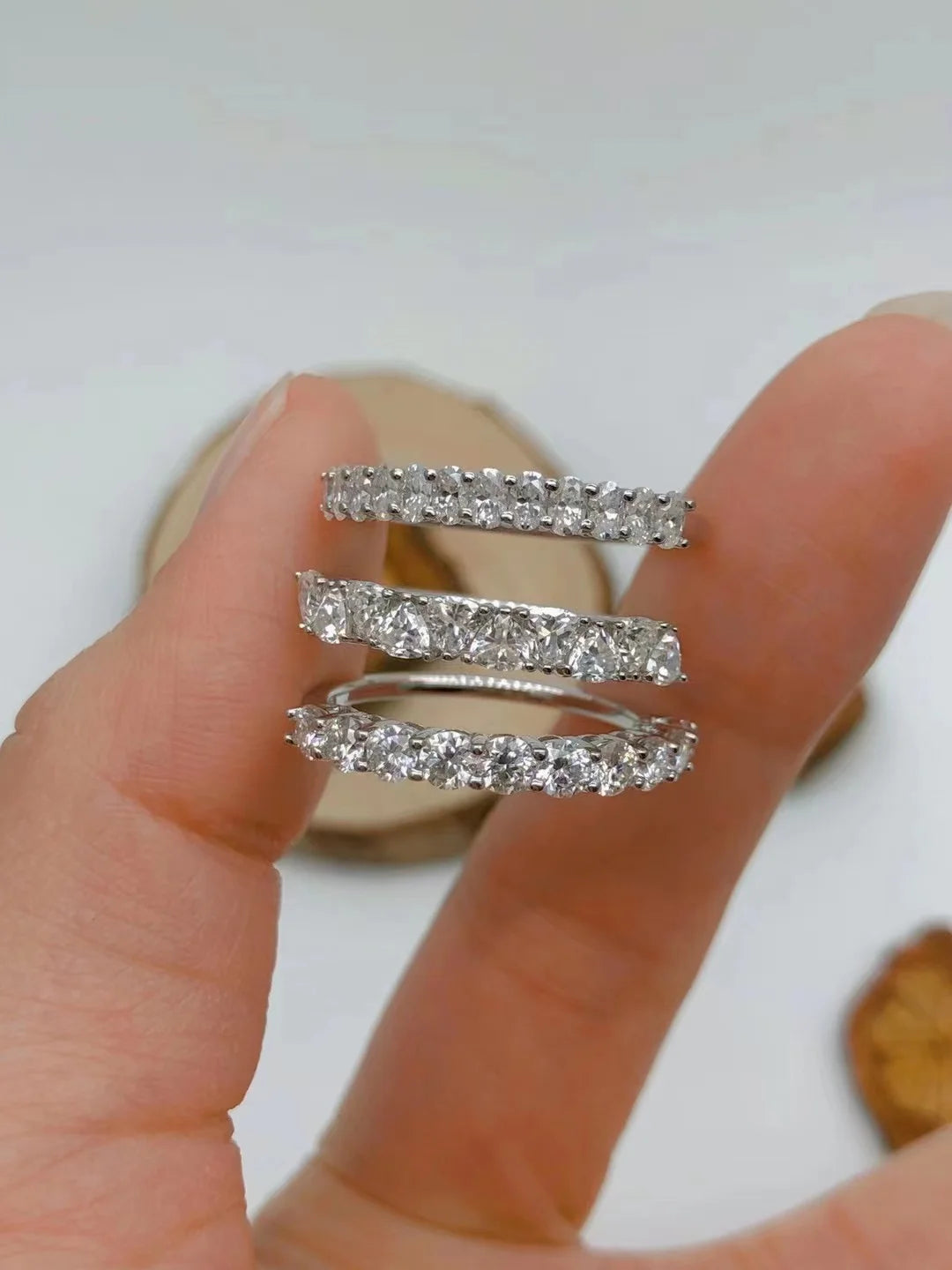 GEM'S BALLET 18K White Gold Plated 925 Sterling Silver Moissanite Ring Luxe Anthology Moissanite Diamond Wedding Band Rings