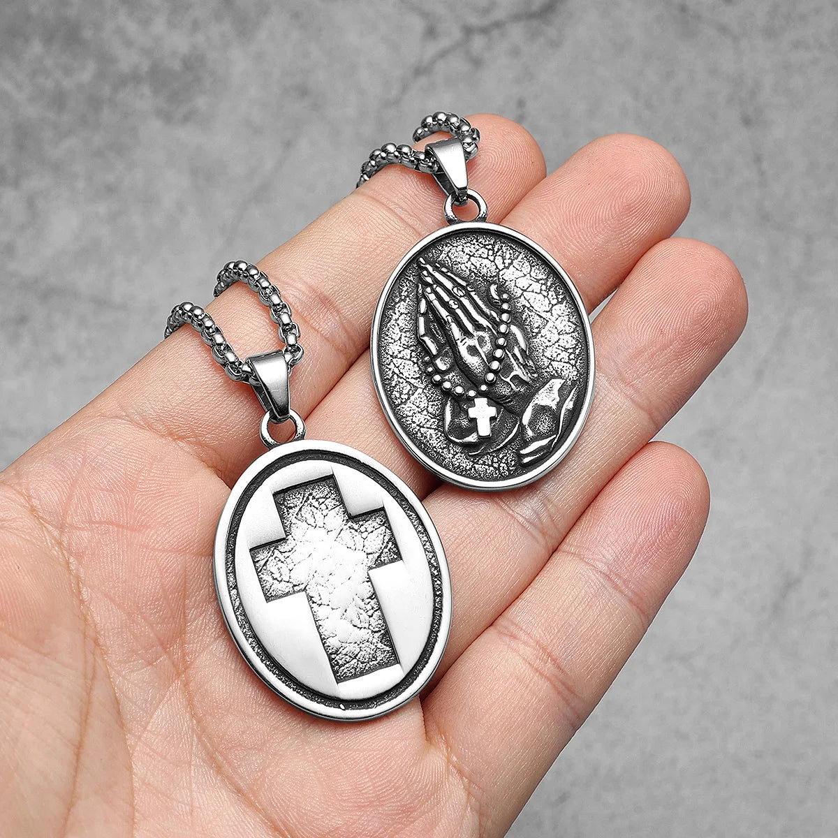 Cross Prayer Praying Hands Stainless Steel Men Necklaces Pendant Chain Punk for Women Fashion Jewelry Gift Wholesale Dropshiping