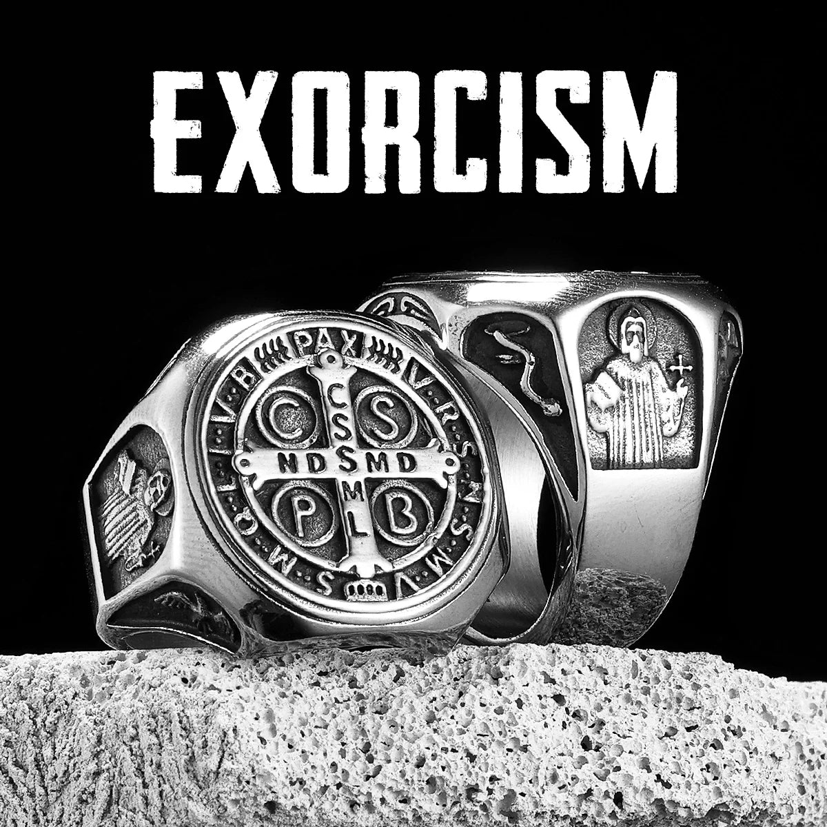 Catholic Saint Benedict Exorcism Amulet  Men Rings Stainless Steel Women Jewelry Vintage Punk Fashion Accessories Gift Wholesale