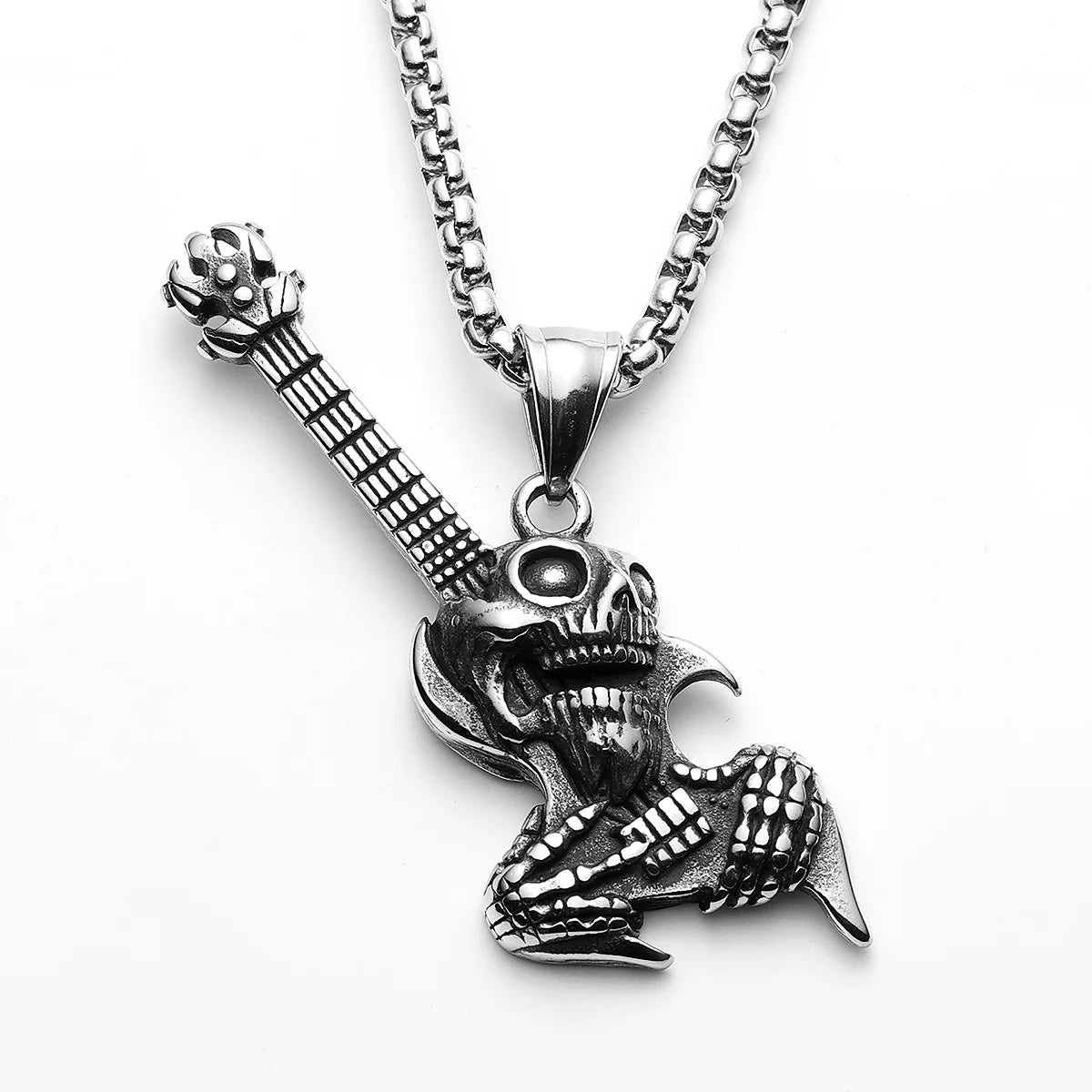 Rock Skull Guitar Stainless Steel Men Necklaces Pendant Chain Punk for Women Fashion Retro Jewelry Gifts Wholesale Dropshiping