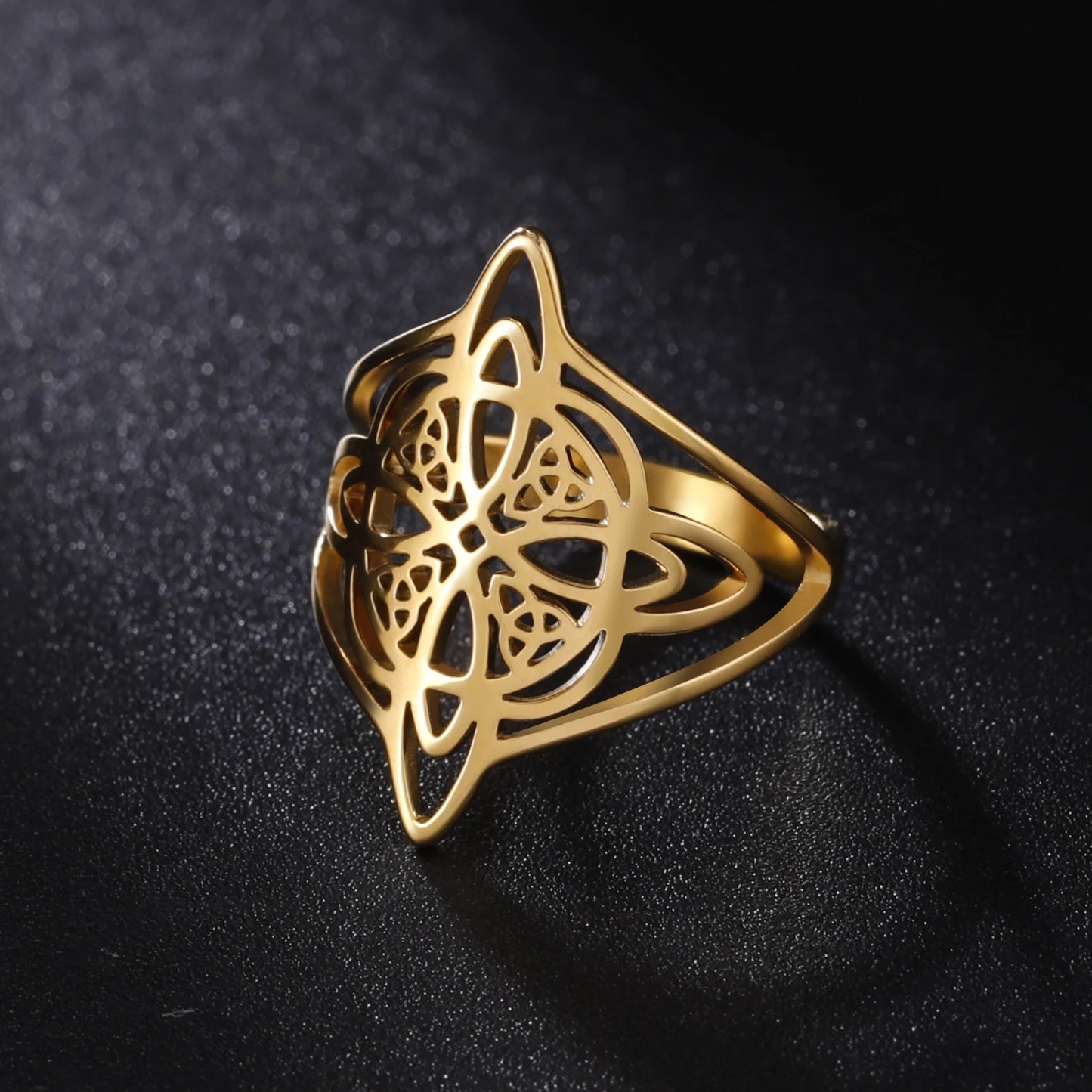 LIKGREAT Witch Knot Ring for Women Men Hollow Stainless Steel Finger Rings Celtic Vintage Amulet Protection Couple Jewelry Gifts