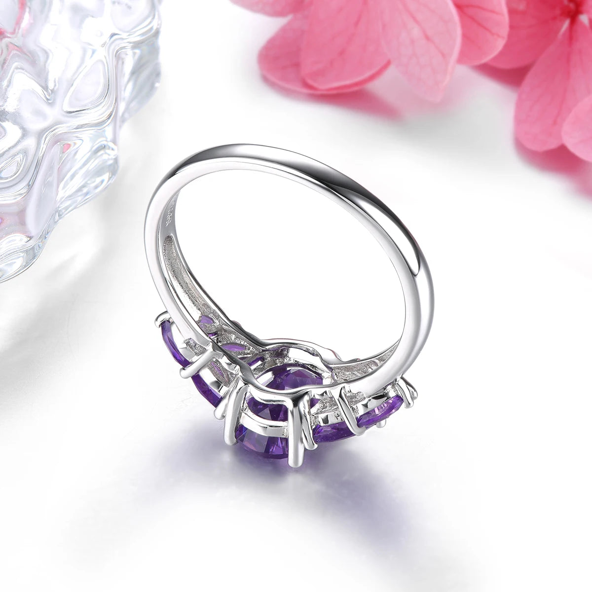 Natural South Africa Amethyst Silver Rings 2.5 Carats Deep Purple Gemstone Women Classic Elegant Style Anniversary Fine Jewelrys