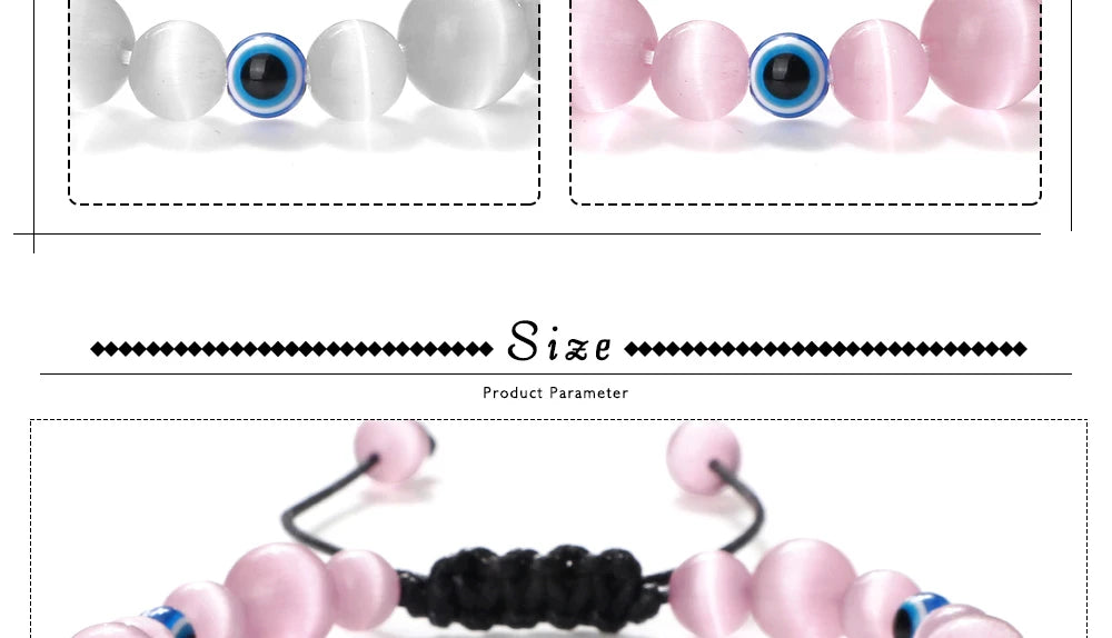 Blue Evil Eye Beaded Bracelets Natural Cat Eye Stone 6 8mm Opal Men Bangles Adjustable Women Bracelet Lucky Yoga Jewelry Gifts