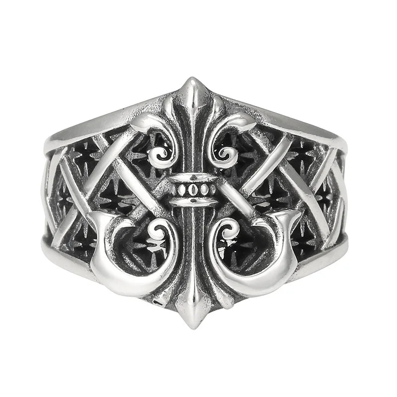 Retro Punk Style Personality Trendy Brand Men's Open Ring, Creative and Chic Anchor Logo Jewelry