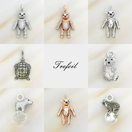 Pendants Teddy Bear Movable Legs Frog Pearl  Polar Turtle Fine 925 Sterling Silver Jewelry Cute Gift For Women Fit Necklace