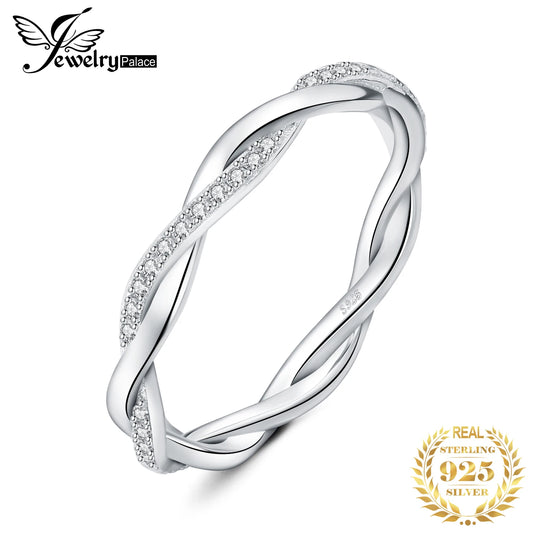 JewelryPalace 5A CZ Infinity Classic 925 Sterling Silver Wedding Engagement Band Ring for Woman Anniversary Gift Fine Jewelry