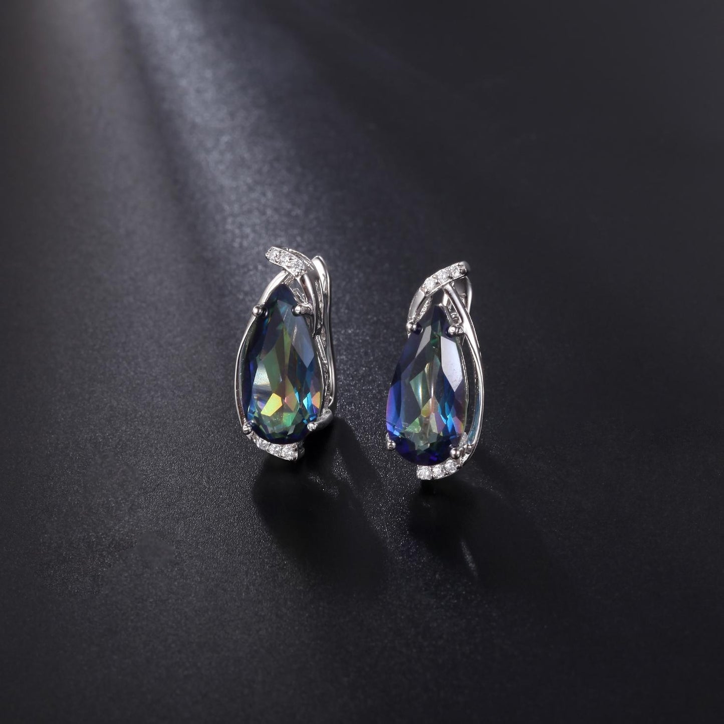 GEM&#39;S BALLET 8x16m Pear Shape Blueish Mystic Quartz Classic Birthstone Clip Halo Earrings in Sterling Silver Women&#39;s Earrings