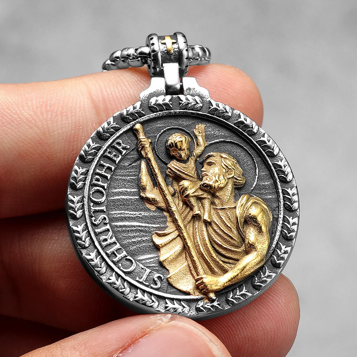 Exorcism Patron St.Christopher Amulets Stainless Steel Men Necklaces Pendant Chain Punk Women Fashion Jewelry Gifts Wholesale