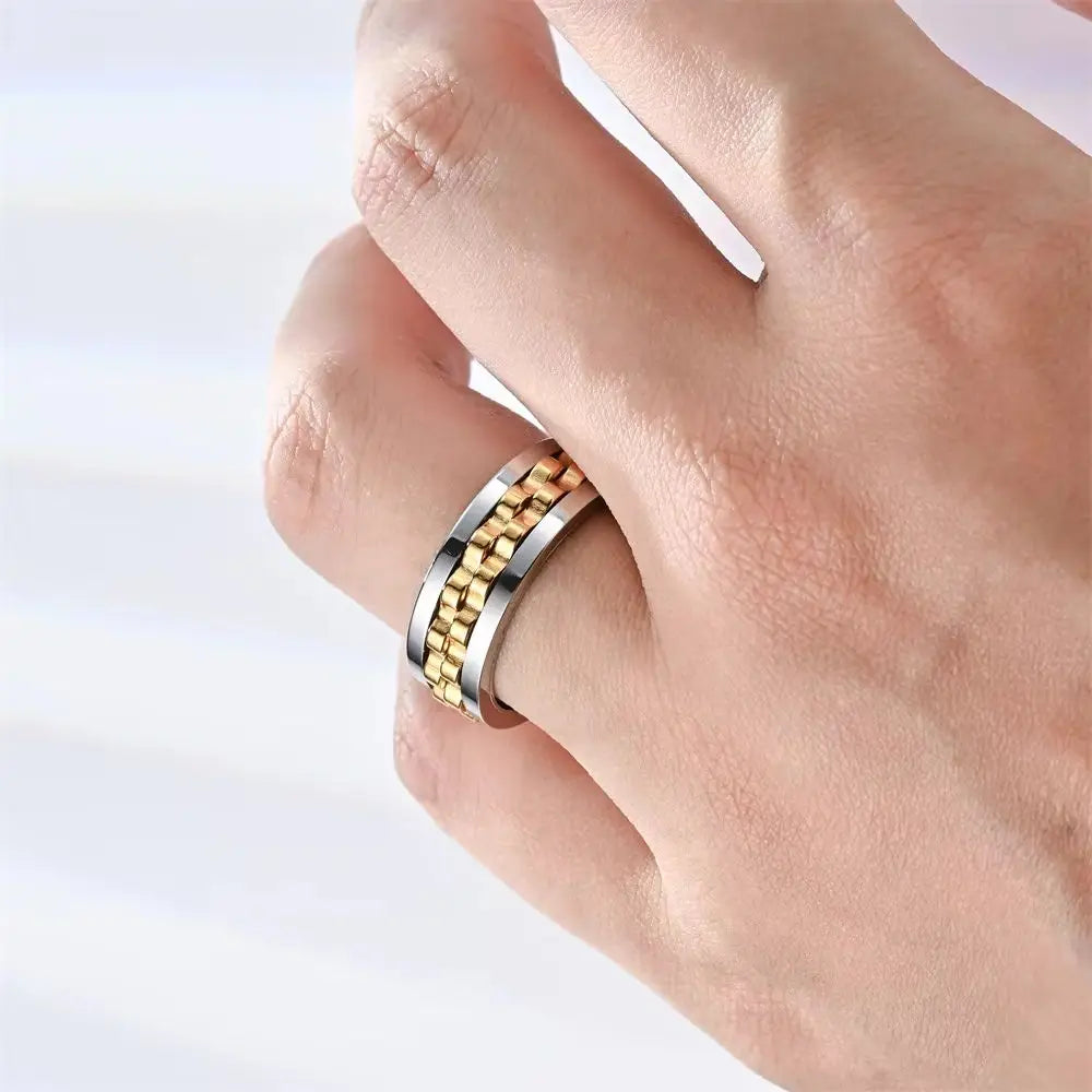 Stainless Steel Ring For Men Gear Chain Rotating Spinning Fidget Rings Punk Jewelry Size 6-13