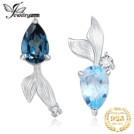 JewelryPalace New Arrival Luxury Pisces Fish Pear Genuine Sky And London Blue Topaz 925 Sterling Silver Stud Earrings for Woman Default Title